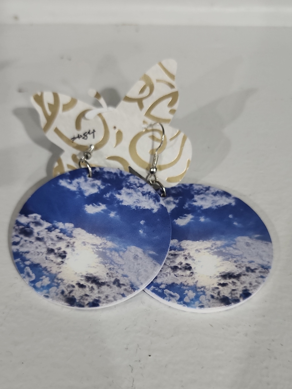🧚Blue & White Cloud Print Dangle Earrings Like New